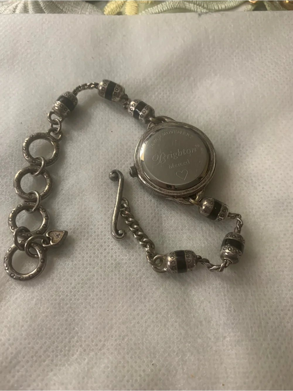 Brighton Silver-Tone Beaded Bracelet Watch with White Dial